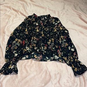 Bershka Button Down Floral Pleated Shirt